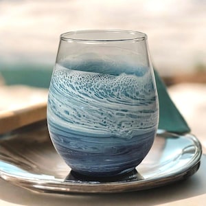 Ocean stemless wine glass , coastal gift , wine glass, beach decor , beach lovers gift , epoxy tumbler, Ocean waves wine glasses ,beach gift