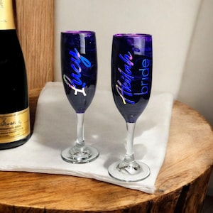 handcrafted purple champagne flutes,hand painted flute glasses in purple- stylish glassware for celebrations