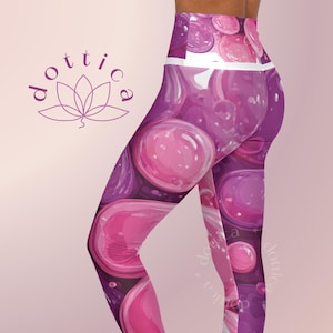 High Waisted Bubble Pattern Leggings I Purple Pink Yoga Pants I High Quality Spandex I Gym Fitness Tights| Sports Bottoms | Activewear