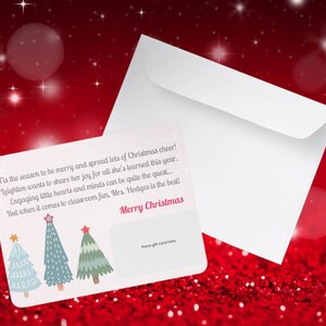 Porta-cartão-presente personalizado para professor de Natal, impressão sob demanda, cartão-presente de agradecimento ao professor, personalizável