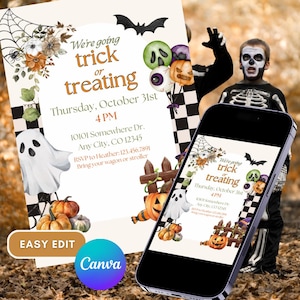 Trick or Treat Halloween Invitation, Kids Costume Party (Digital Template)