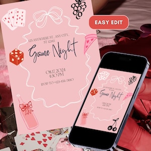Game Night Editable Invitation, Game Night Evite, Text Invitation, Game Night Invitation, Electronic Invite, Digital Invitation