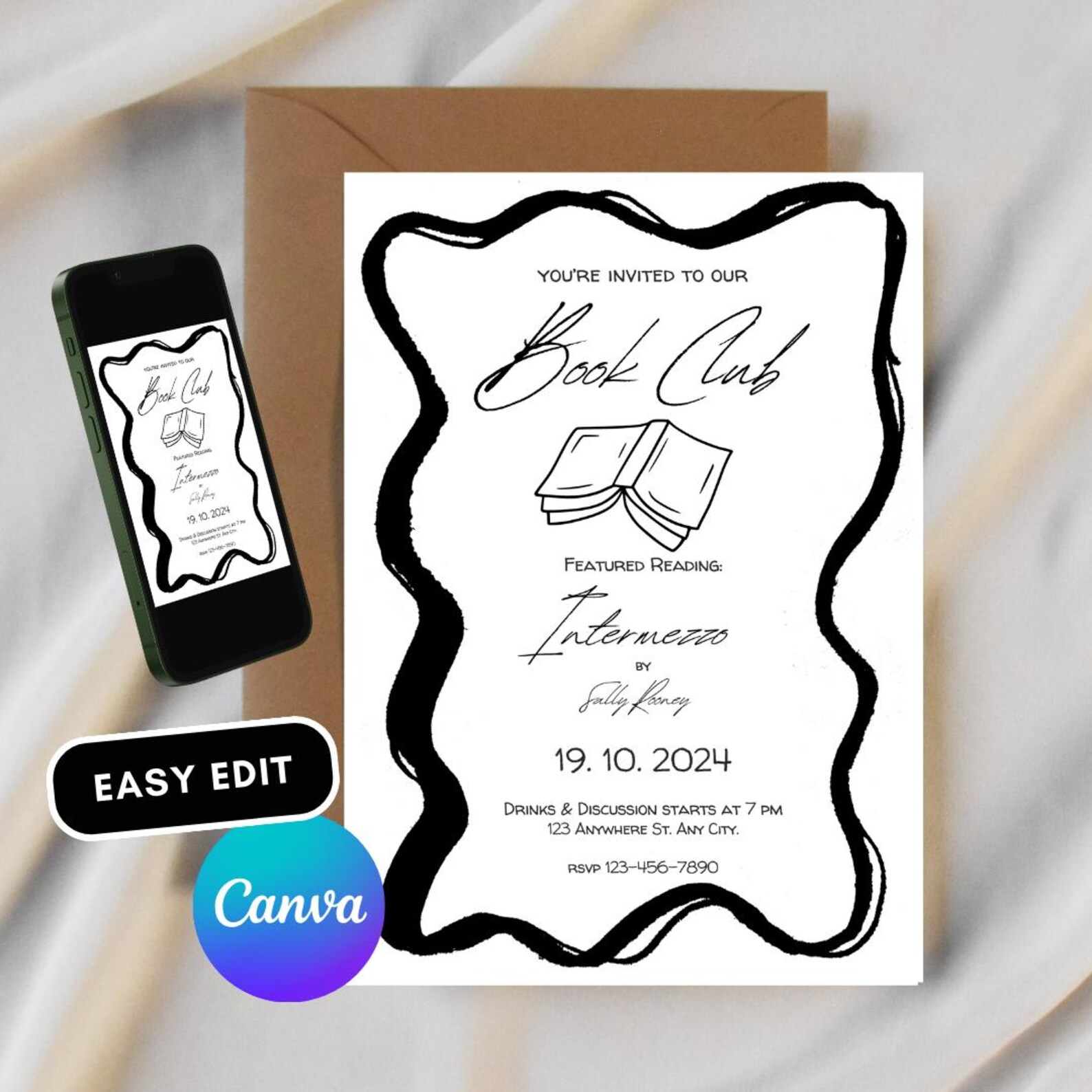 Editable Book Club Invitation, Printable Party Flyer (digital Download ...