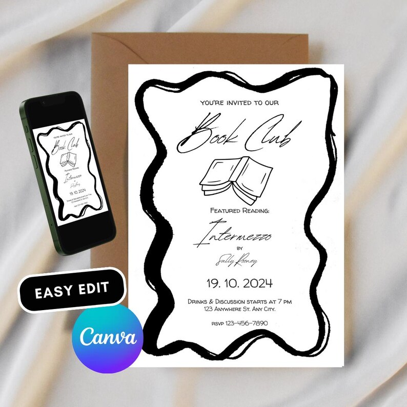 Editable Book Club Invitation, Printable Party Flyer (digital Download ...