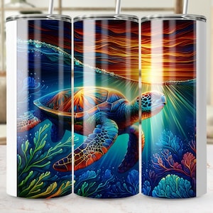Sea Turtle Tumbler Wrap: Ocean Sunset Sublimation Design (Digital Download)