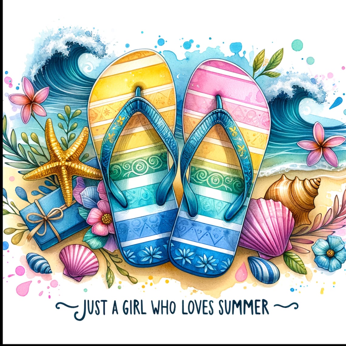 Beach Girl Summer Clipart: Flip Flops & Seashells (PNG) - Etsy