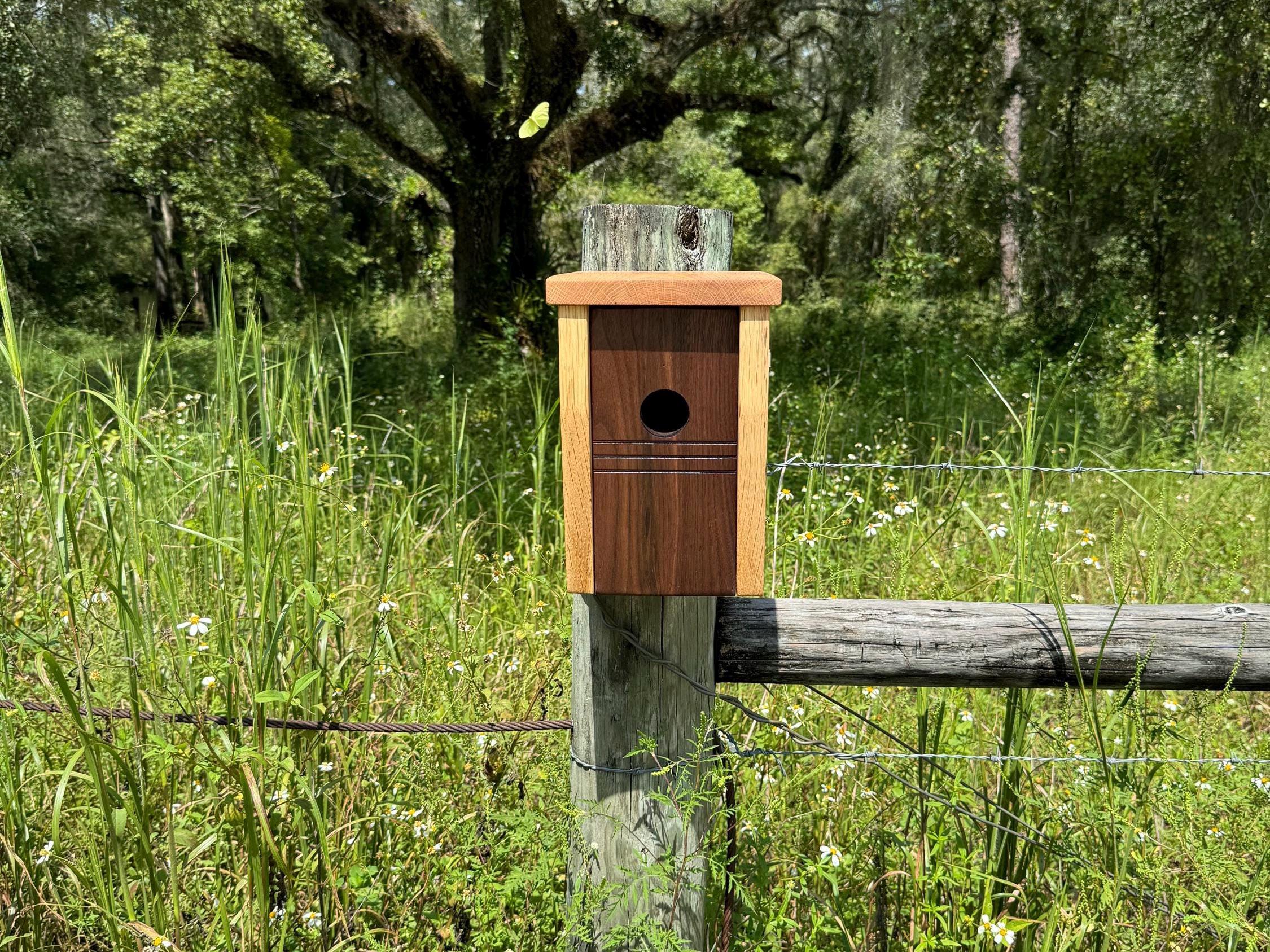 Mid-century Modern Birdhouse, Reclaimed Oak and Walnut, Handcrafted ...