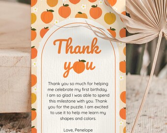 Sweet Peach First Birthday Thank You Note: Editable Canva Template (Digital Download 4x6)