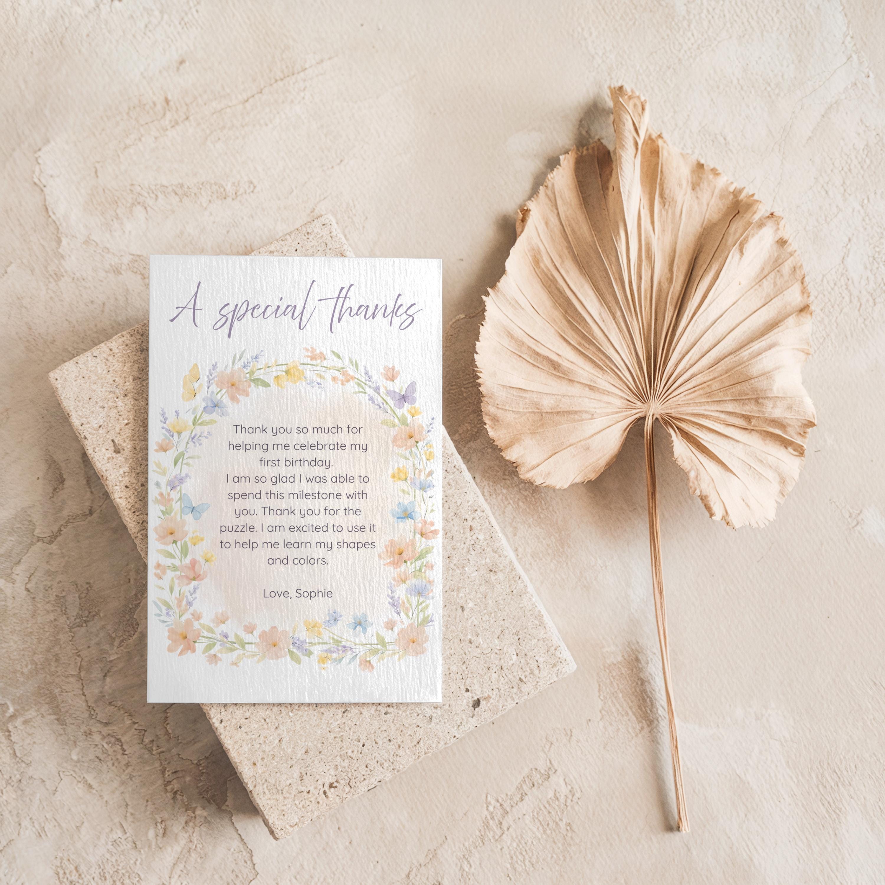 Wildflower First Birthday Thank You Note: Editable Canva Template ...