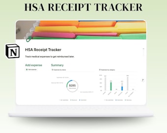 HSA Receipt Tracker Notion Template | HSA Accounts and Health Savings Expense Tracker App | Personal Financial Planning for Medical Bill