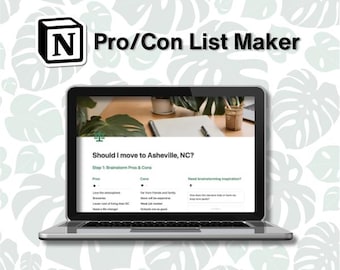 Pro/Con List Maker Notion Template | Decision Maker Digital Planner