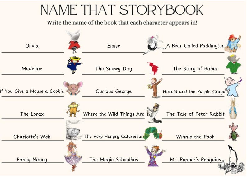 Juego para baby shower: Nombra el personaje del libro de cuentos imagen 4