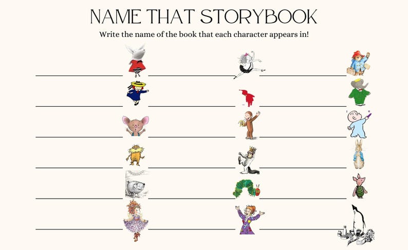 Juego para baby shower: Nombra el personaje del libro de cuentos imagen 3