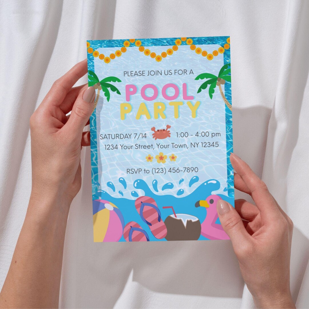 Editable Pool Party Invitation | Tropical Summer Design (canva Template ...