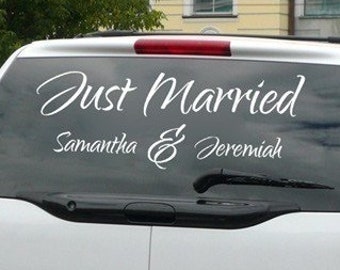 Just Married decal, personalized wedding decor, car window decal, getaway vehicle, reception decal, wedding decoration, wedding gift