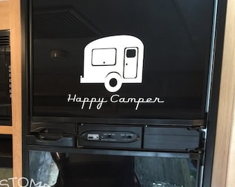 Happy Camper decal, RV vinyl decal, vintage camper trailer decor, retro travel decal