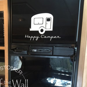 Happy Camper Vinyl Retro Decal, trailer vintage design, travel geekery, retired kitschy sticker image 2
