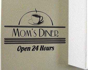 Mom's Diner, kitchen vinyl decal, 50's geekery, cooking retro decals, Mother's Day