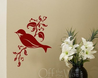 Bird on a Branch, vinyl wall art decal, songbird decor, nursery birds