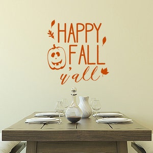 Happy Fall Y'All vinyl decal, autumn wall decor, holiday window decal, Halloween Thanksgiving decor, pumpkin decal image 1