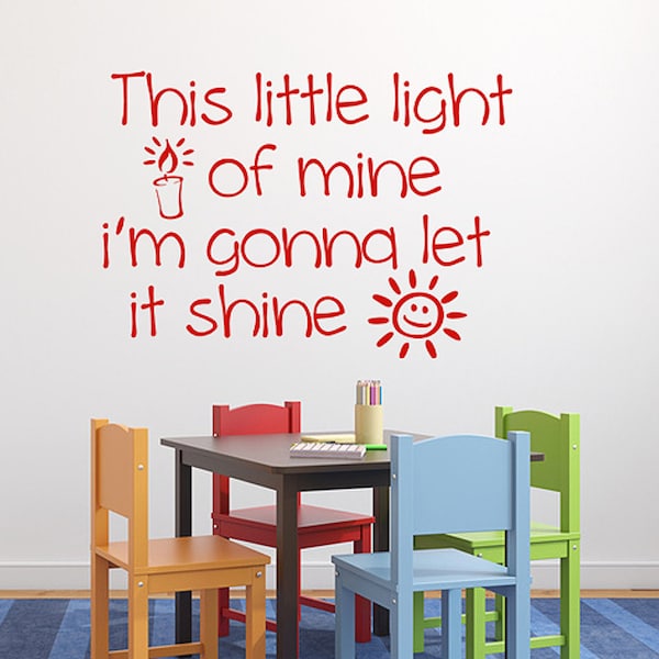 This Little Light of Mine vinyl decal, Sunday School, Childrens Church, Nursery Decor. Bible song lyrics, child decal.