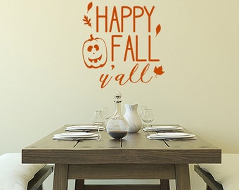 Happy Fall Y'all vinyl decal, autumn wall decor, holiday window decal, halloween Thanksgiving decal, pumpkin decor