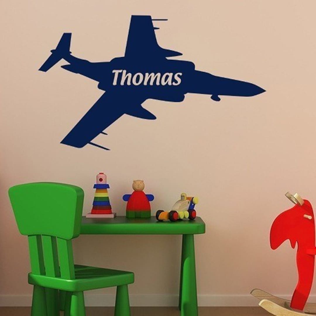 Personalized Plane Decal, Jet Fighter, Airplane Decor, Name Wall Vinyl ...