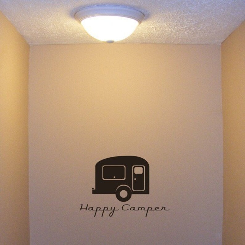 Happy Camper Vinyl Retro Decal, trailer vintage design, travel geekery, retired kitschy sticker image 3