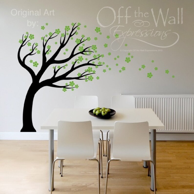 Tree wall decal, Nursery Tree Decal, Blowing Tree with blossoms for Childrens room. Porch, Dining Room, or Office. image 3