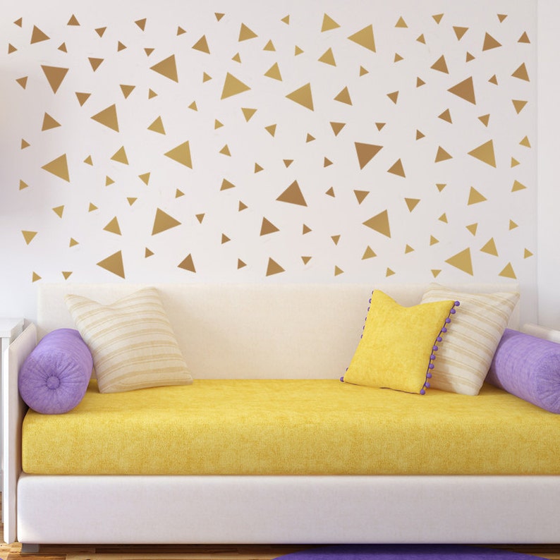 Triangle Confetti Wall Decals, Large Metallic Gold Triangle Set, Wall Confetti for Bedroom or Nursery image 2