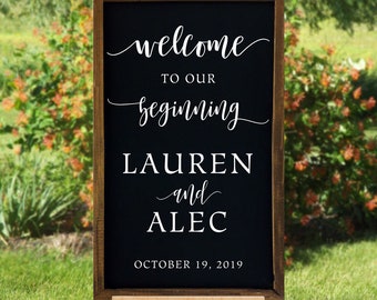 Welcome to our Beginning vinyl decal, wedding sign decal, custom decal, Diy wedding sign, personalized wedding decal for sign