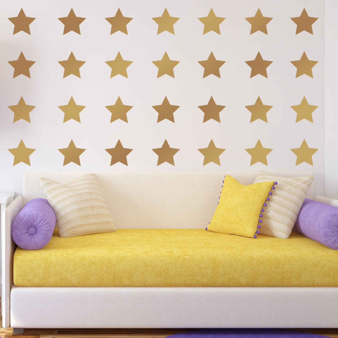 Gold Star Decals, Wall Paper Alternative, Wall Decal Packs, Metallic