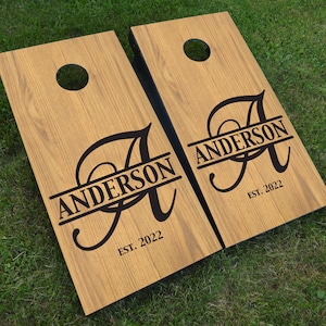 Custom Wedding Cornhole Decals, Name Monogram, Set of Two Cornhole Board Decals, DiY Wedding Sign, personalized image 1