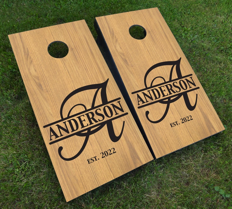 Custom Wedding Cornhole Decals, Name Monogram, Set of Two Cornhole Board Decals, DiY Wedding Sign, personalized image 1