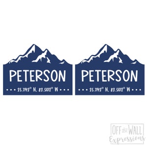 Family Cornhole Decals, Mountain Decals, Custom Decals for cornhole boards, travel camping, wedding cornhole decals, set of two decals image 2