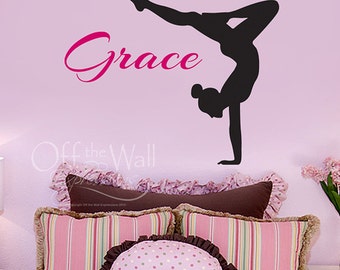 Personalized Gymnast Decal - Monogram wall decal - girl name - custom decal - teen girl wall decor - wall decor for gymnast