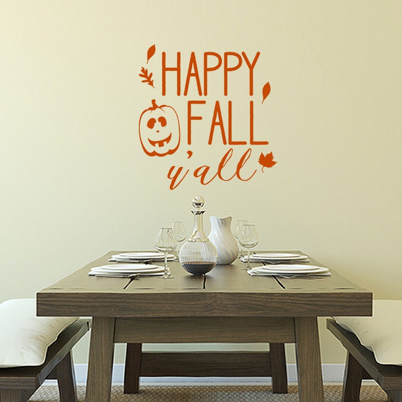 Happy Fall Y'All vinyl decal, autumn wall decor, holiday window decal, Halloween Thanksgiving decor, pumpkin decal image 1