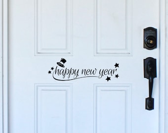Happy New Year vinyl front door decal, New Years Eve decor, welcome door decal
