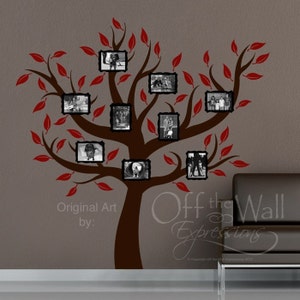 May include: A brown tree silhouette with red leaves and black and white photo frames. The frames are placed on the branches of the tree. The text "Off the Wall Expressions" is at the bottom of the image.