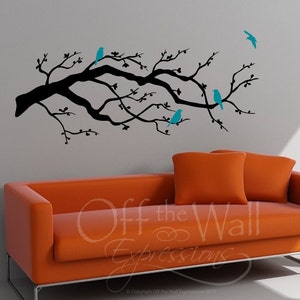 Contemporary Cherry Blossom Branch with Birds vinyl decal, modern wall art, nursery bedroom, floral decor