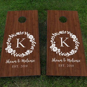 Monogram Wedding Cornhole Decal, Custom Wedding Sign, Diy Wedding Decor, Personalized Corn Hole, Reception Games