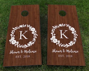 Monogram Wedding Cornhole Decal, Custom Wedding Sign, Diy Wedding Decor, Personalized Corn Hole, Reception Games
