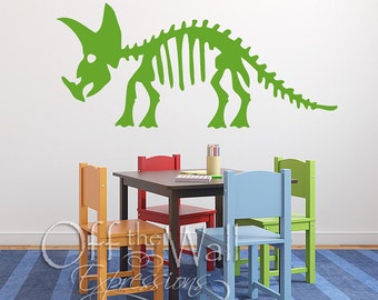 Triceratops Skeleton - vinyl decal - dinosaur boys room - wall decor