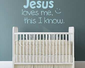 Jesus Loves Me vinyl decal, children&#39;s wall art sticker, bedroom decor, nursery, religious decals
