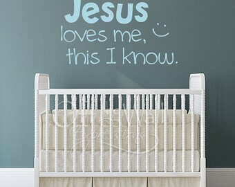 Jesus Loves Me vinyl decal, children's wall art sticker, bedroom decor, nursery, religious decals