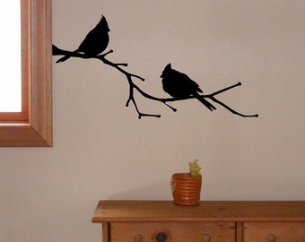 Cardinals on a Branch vinyl wall decal, nature stickers state bird
