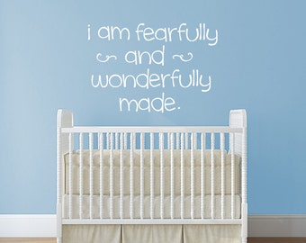 I am fearfully and wonderfully made wall decal, nursery wall art, scripture decor, Bible quote decal, childrens church decor