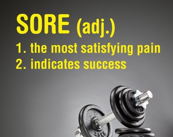 Sore Definition Decal, fitness motivation, sport decal, workout room decor, decal for weight lifters, gym decal