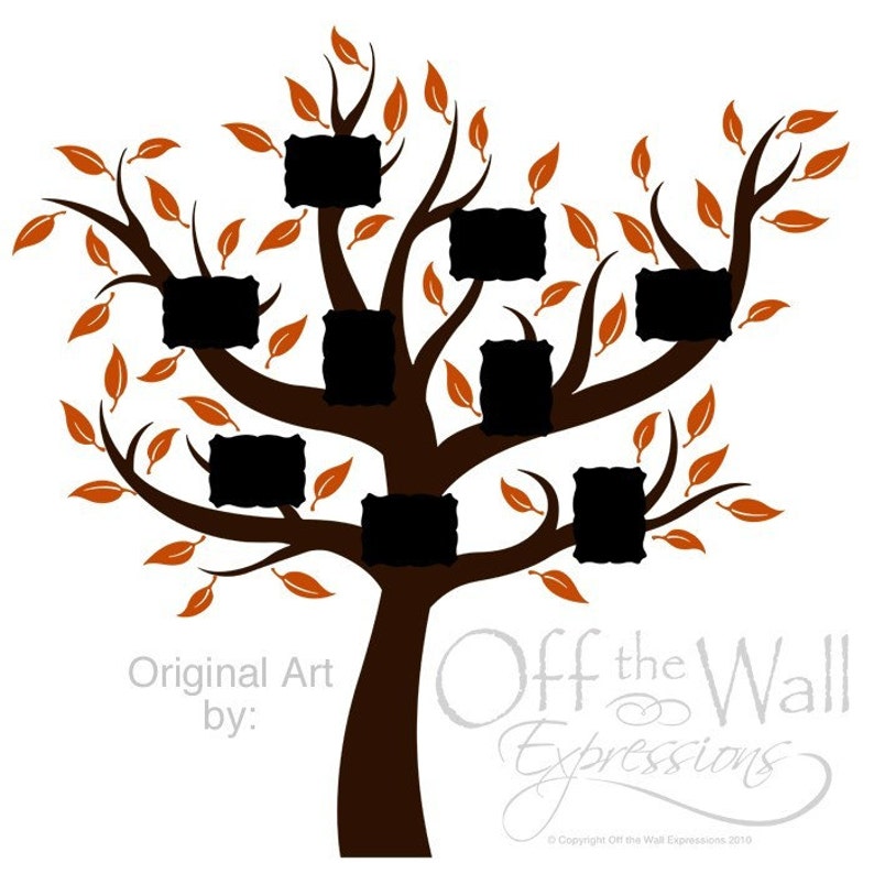 May include: A brown silhouette of a tree with orange leaves and seven black picture frames. The text "Original Art by: Off the Wall Expressions" is at the bottom of the image.