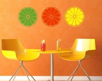 Citrus wall art decals, orange lemon lime vinyl decals, summer wall decals, decor for summer, kitchen decals.